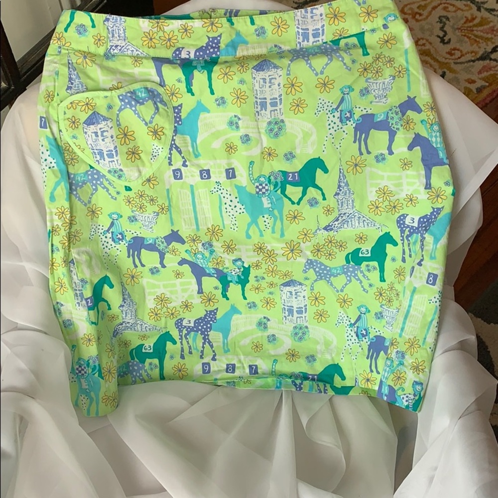 Lilly Pulitzer Lime Green Multi Horse Print Midi Skirt